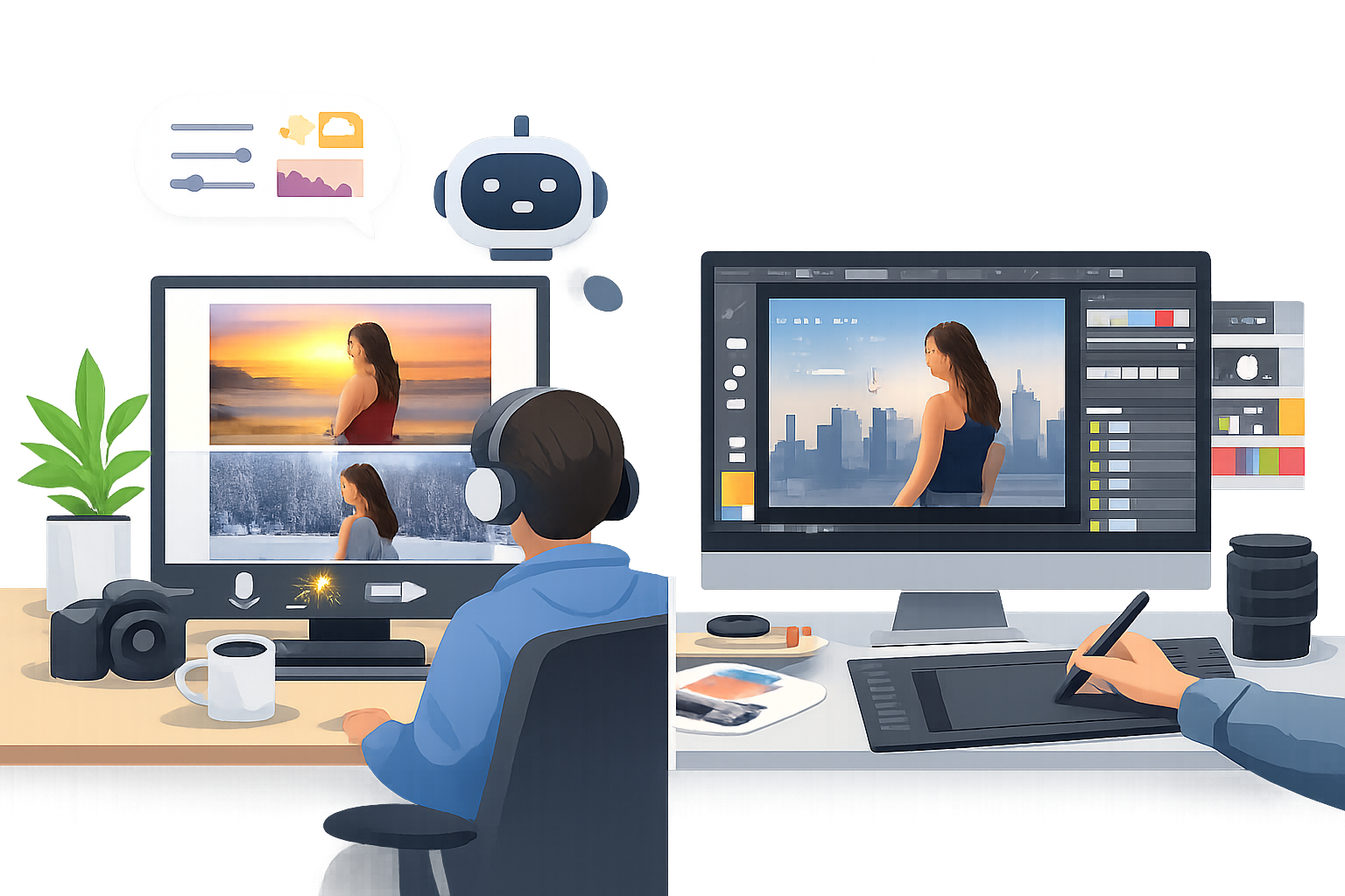 ChatGPTと専用画像編集ツールの使い分けを示す比較イメージ