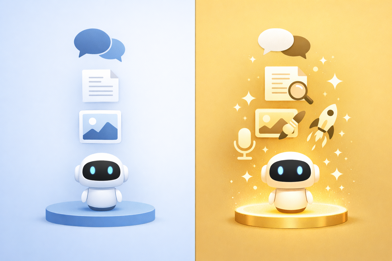 ChatGPT無料版とPlusの機能差を示す比較イラスト